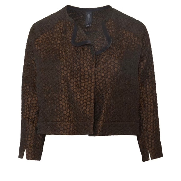 Zero + Maria Cornejo LEO EVE SMOCKED BOMBER TEXTURED JACKET IN BLACK/ BRONZE - Picture 12 of 13